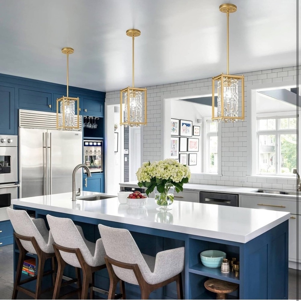 Modern Gold Crystal Chandelier Pendant Light Adjustable Height for Kitchen Bar - Picture 2 of 7